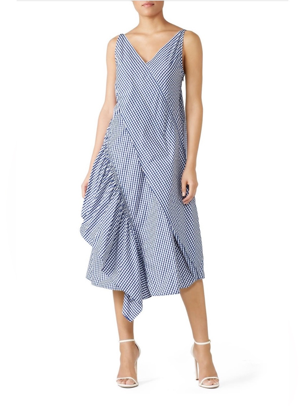 ADEAM~Moga~Navy and White Gingham Asymmetric Midi Dress~Size 4~$1,075~